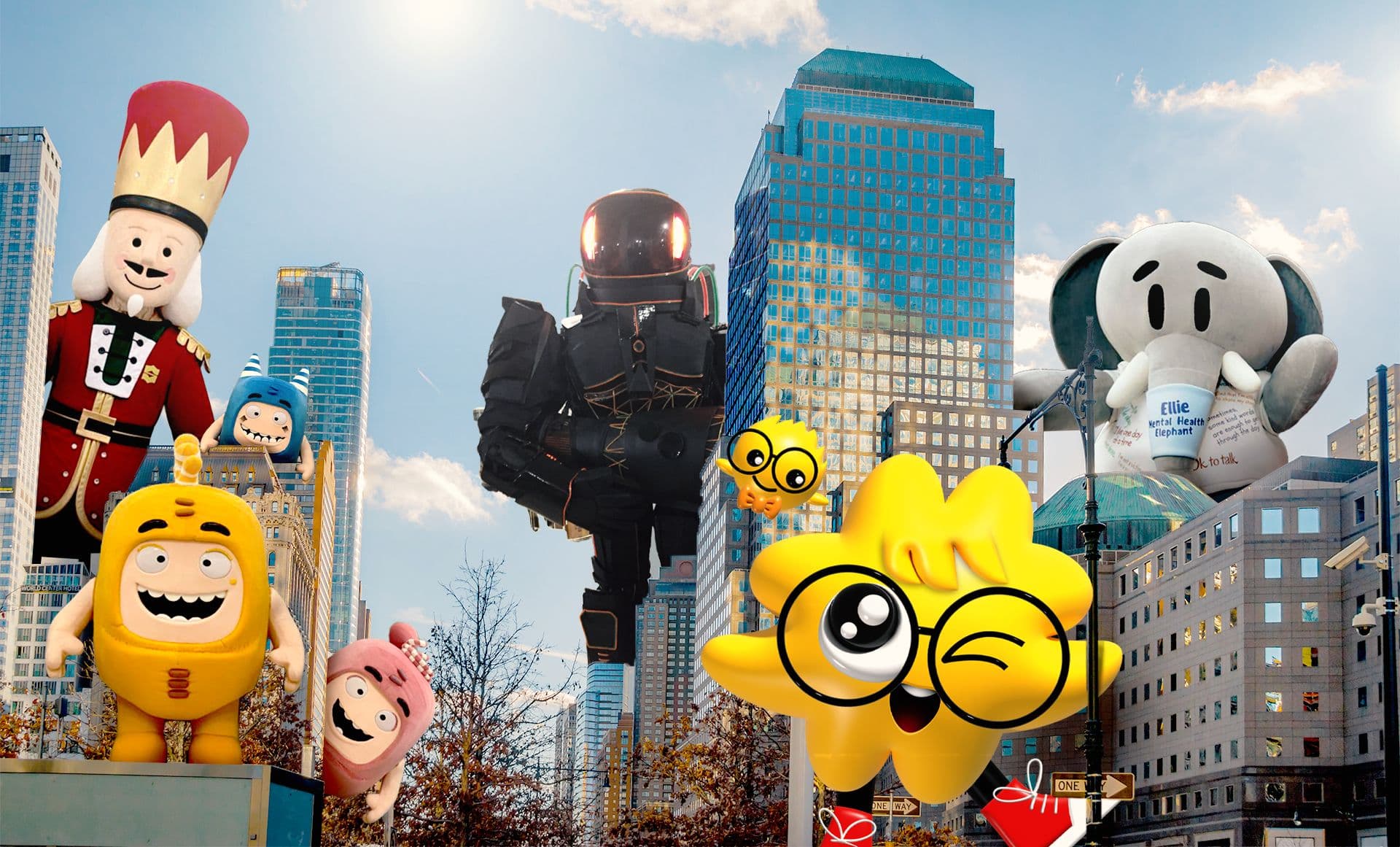 Mascot Enterprise - giant mascots over city skyline